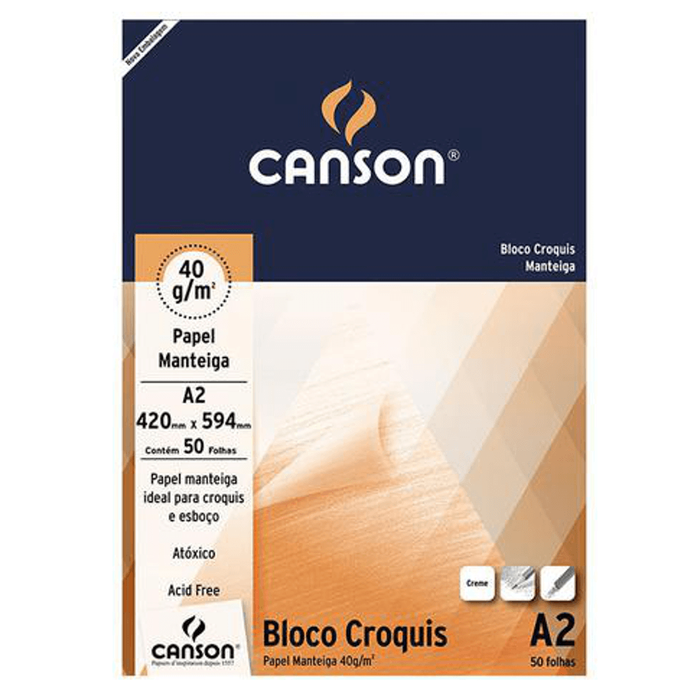 Bloco de Papel Manteiga Croquis  Canson 41g/m² A2